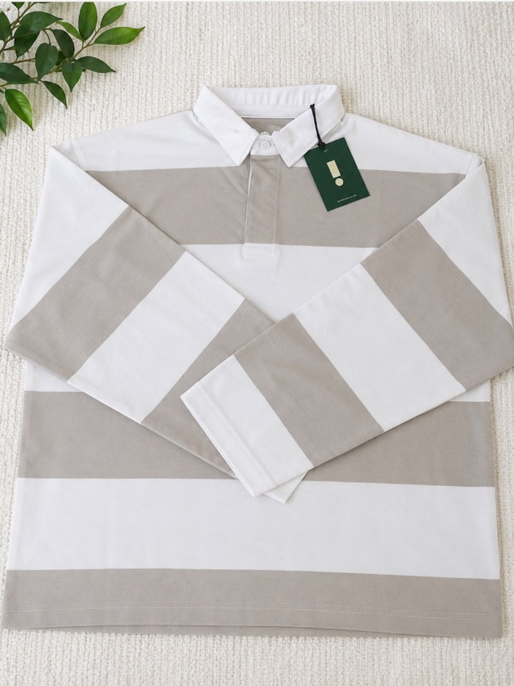 NWT Daily Drills Rugby Tee XS/S Light Grey White Stripe Oversized Cotton